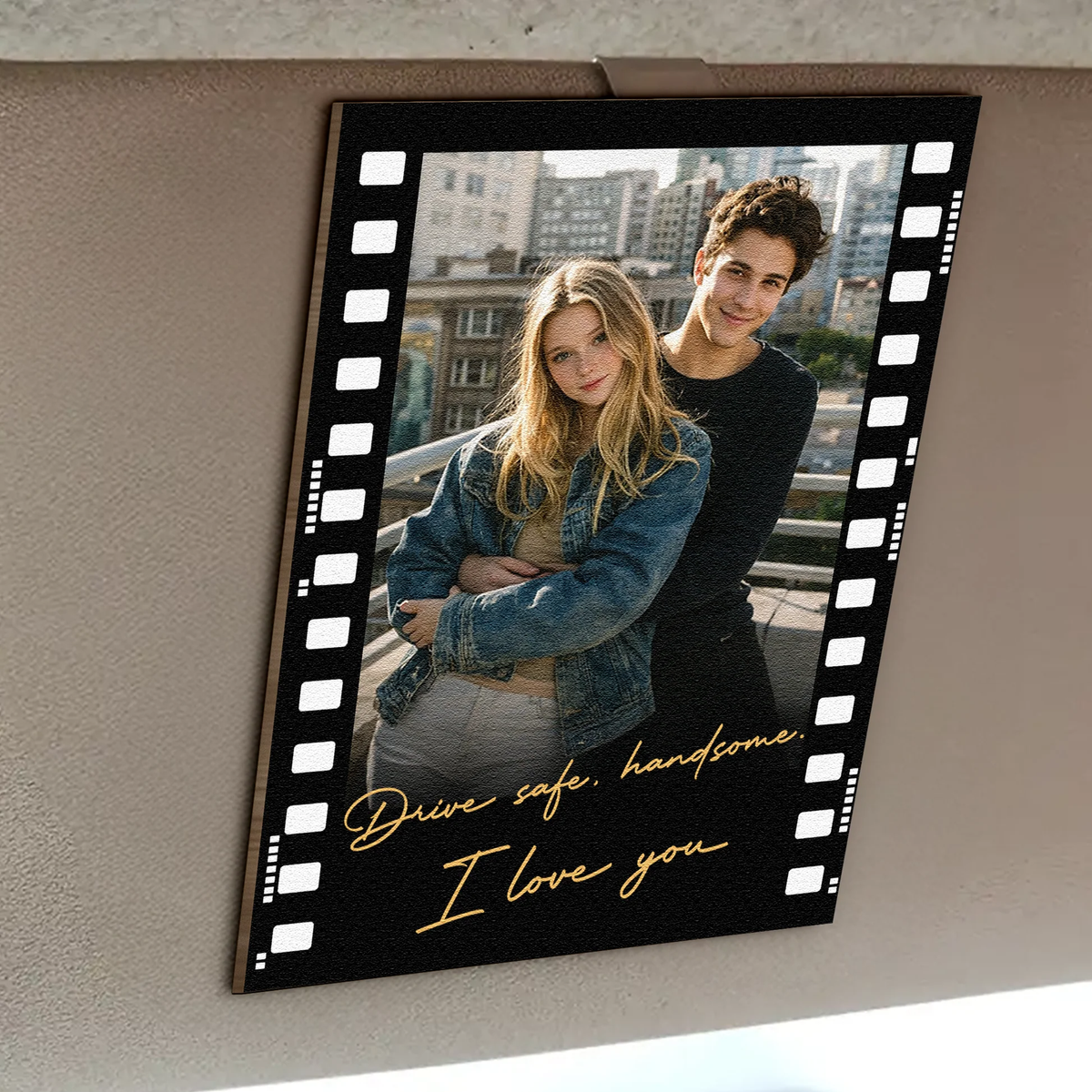Wooden Car Hanger Personalized Photo Film Strip, Romantic Couple Keepsake for the Rearview Mirror, Thoughtful Gift for Partner