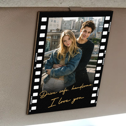 Wooden Car Hanger Personalized Photo Film Strip, Romantic Couple Keepsake for the Rearview Mirror, Thoughtful Gift for Partner