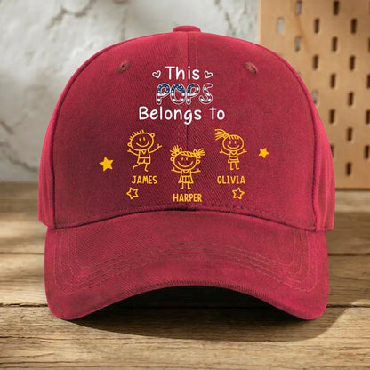Personalized Grandpa Hat with Custom Title, Grandkids Names & Kids Doodle Design