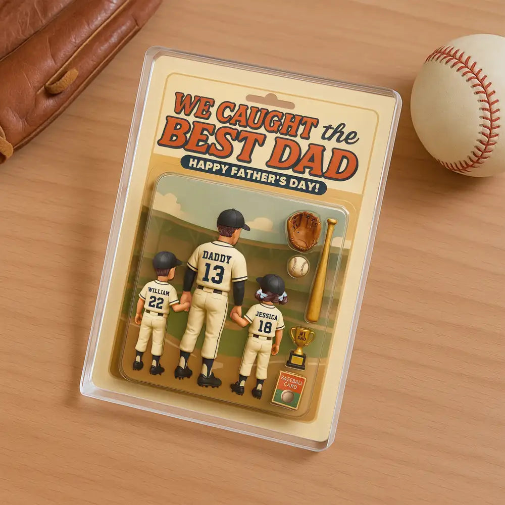 Custom Baseball Action-Figure Style Acrylic Block Plaque – “I Caught the Best Dad” Baseball Father’s Day Gift