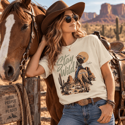 Stay Wild Personalized Western Cowgirl T-Shirt, Custom Horse & Rider Tee, Gift for Horse Lovers