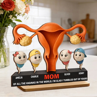 Personalized 2-Layer Wooden Plaque Funny MOM Quote with Cute Cartoon Sperm Design, Unique Gift for Mom
