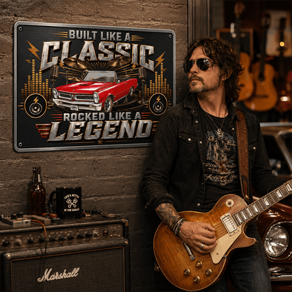 Personalized Classic Car & Rock Music Iron Sign, Built Like a Classic Rocked Like a Legend, Custom Garage Gift