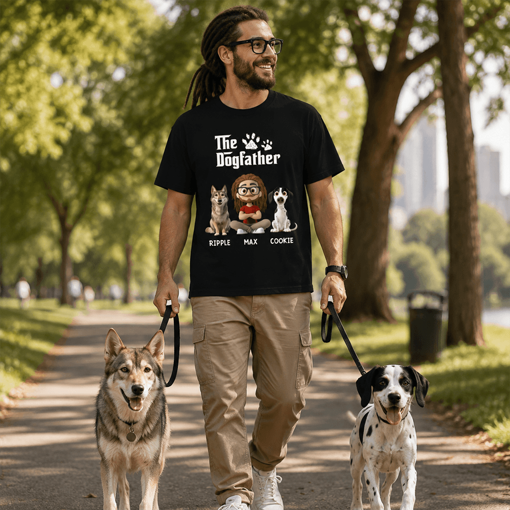 Custom Dog Dad Apparel, Personalized Dogfather Shirt for Pet Lovers, Funny Cartoon Dog Gift for Men, Dads & Husbands