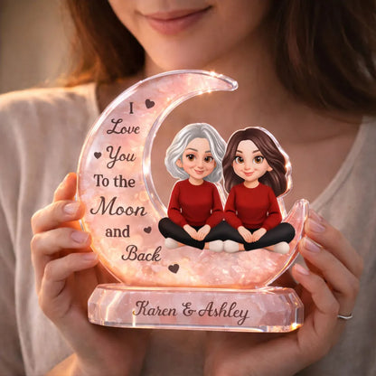 Shaped Acrylic Block Plaque Personalized for Mom and Daughter Love Memory - Sweet Moon Decor Keepsake Gift for Mom or Grandma
