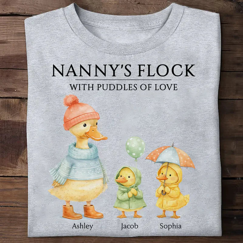 Classic Tee with Cute Ducks in Raincoats Nanny's Flock - Personalized Gift for Grandma That Feels Like Family
