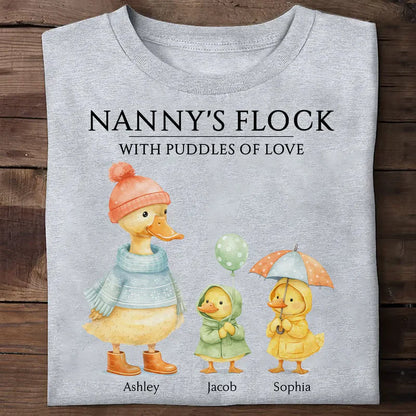Classic Tee with Cute Ducks in Raincoats Nanny's Flock - Personalized Gift for Grandma That Feels Like Family