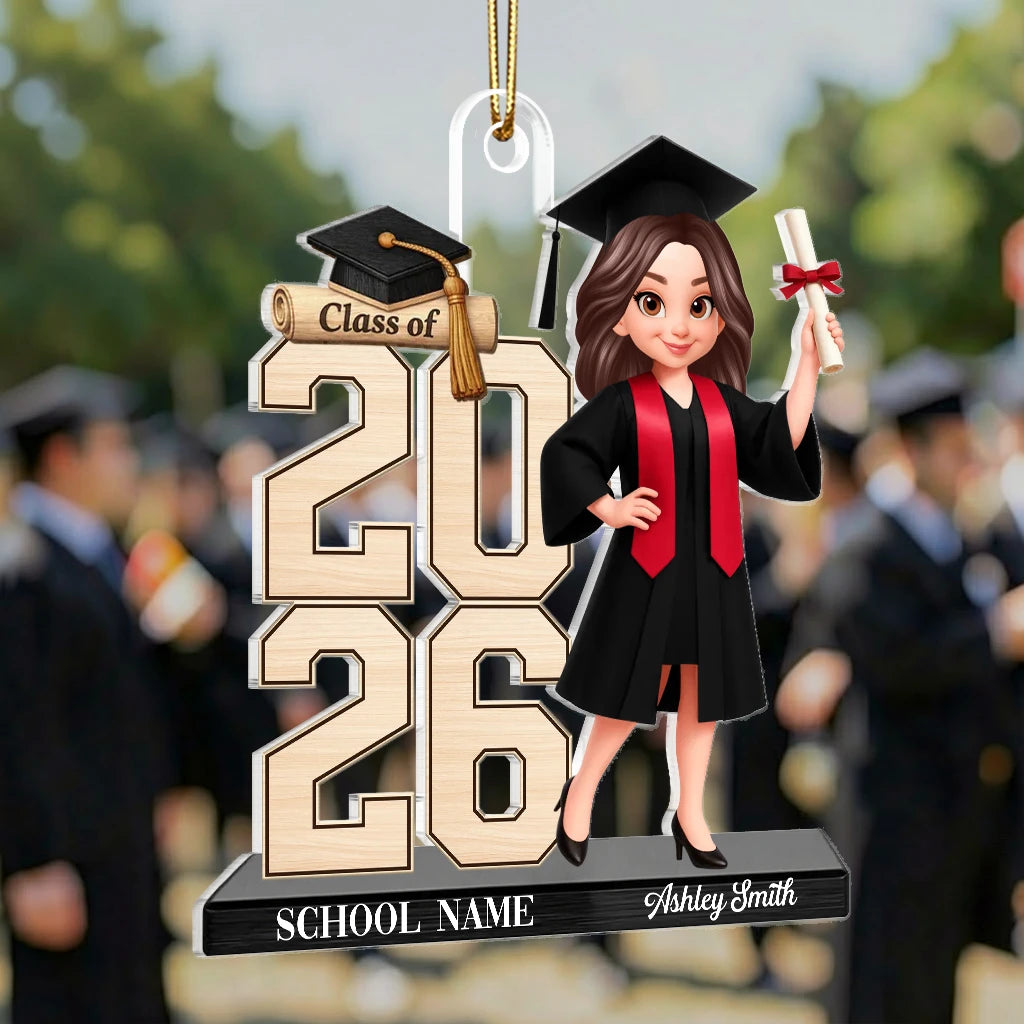 Personalized Graduation Girl Wooden Ornament, Standing Graduate With Diploma, Unique Gift for Daughter
