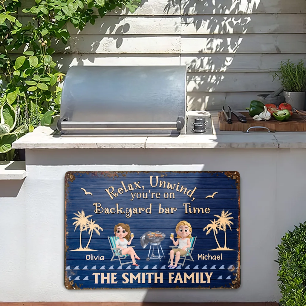 Personalized Patio Time Rectangular Iron Sign with Relax, Unwind Quote ...