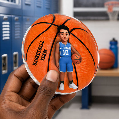 Personalized Acrylic Fridge Magnet with Cartoon Basketball Player, Unique Gift for Son or Daughter