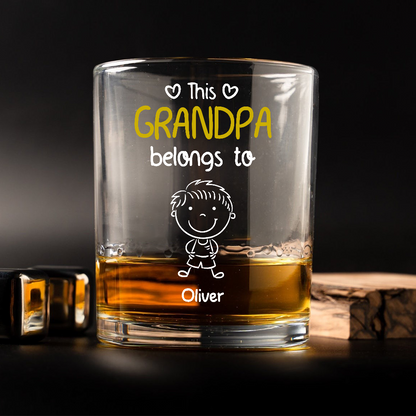 “This Grandpa Belongs To” Whiskey Glass – Personalized Family Gift Full of Love for Grandpa