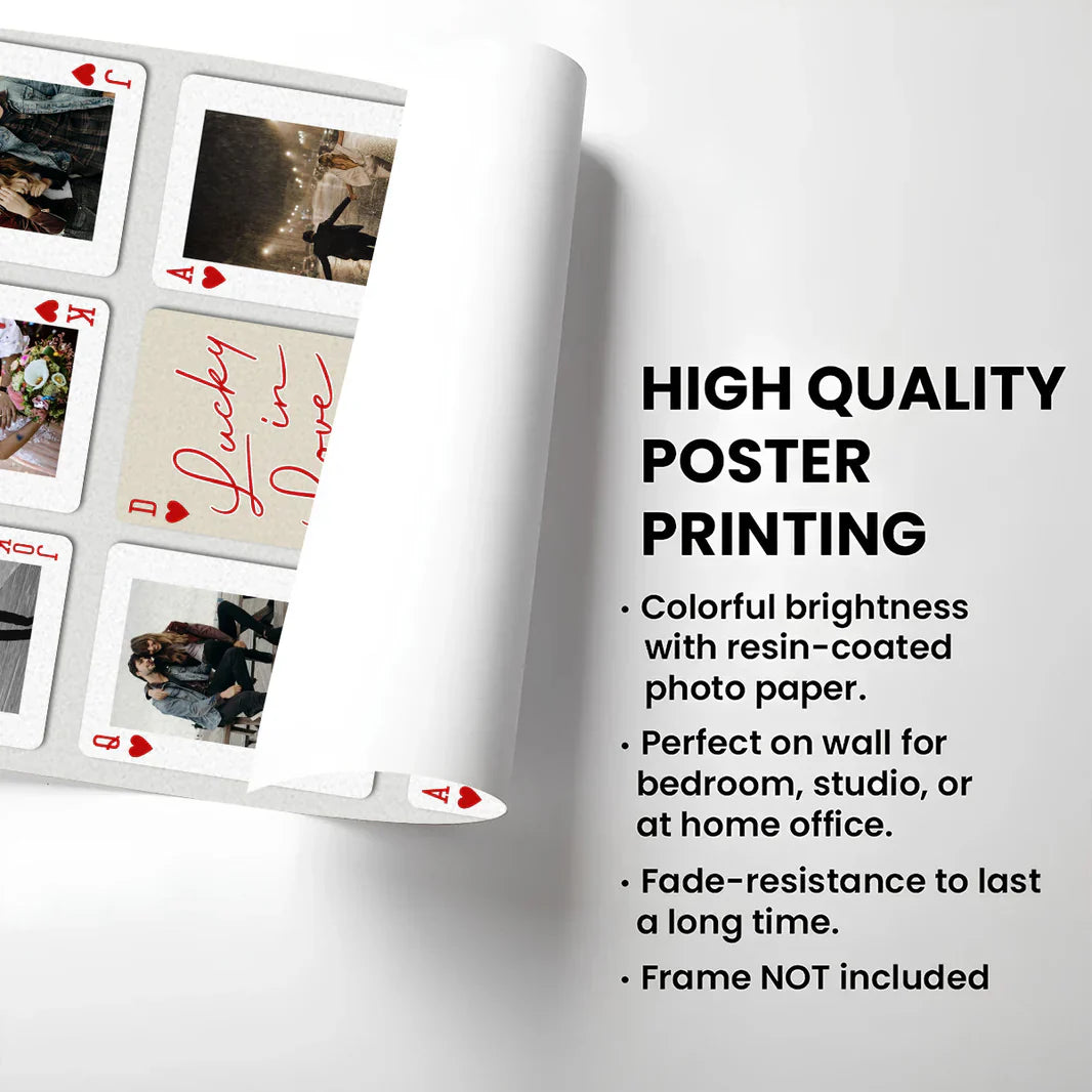 Personalized Poster, Lucky in Love Photo Cards with Kissing & Holding Hands, Unique Gift for Couple