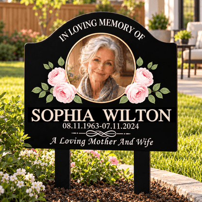 Custom Photo Memorial Garden Stake, Personalized Metal Grave Marker with Floral or Dove Design, Sympathy Gift for Family