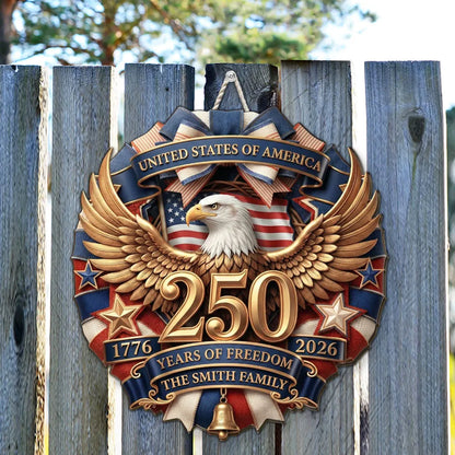 Personalized Patriotic Eagle Wooden Sign, United States of America Freedom Wreath Wall Decor, Unique Gift
