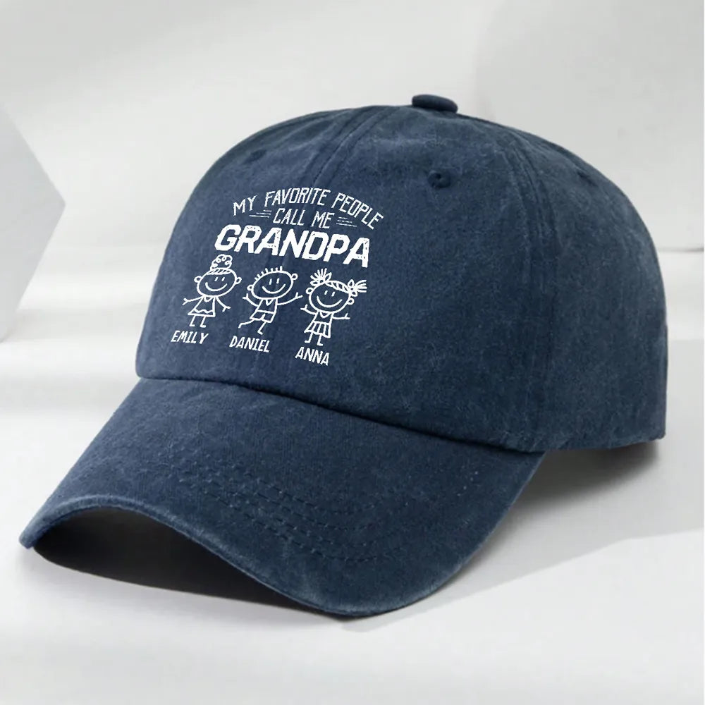 Personalized Washed Denim Baseball Cap for Grandpa, My Favorite People Call Me Grandpa, Unique Custom Gift for Family Pride