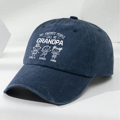 Personalized Washed Denim Baseball Cap for Grandpa, My Favorite People Call Me Grandpa, Unique Custom Gift for Family Pride