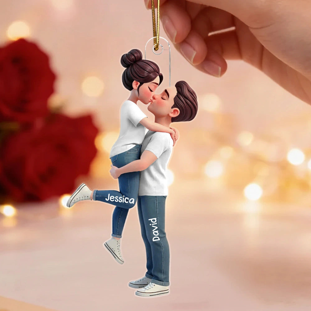 Personalized Acrylic Car Hanger with Kissing Couple, Unique Gift for Couples, Sunset Drive Decor
