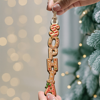 Personalized Gingerbread Letter Wooden Ornament, Festive Tree Decor, Unique Christmas Gift for Family & Kids