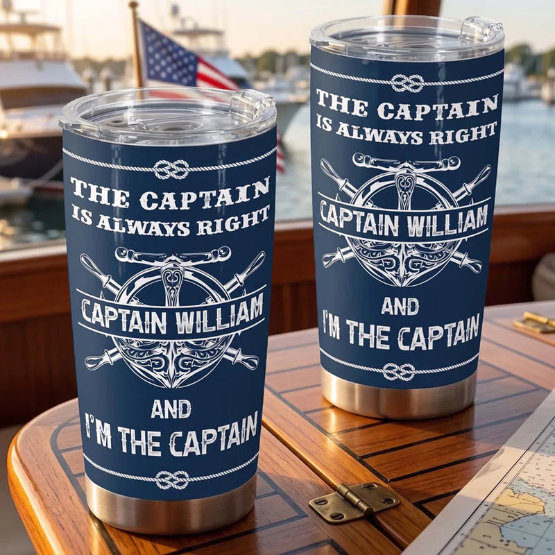 Insulated Travel Tumbler with Captain Humor, Custom Boat Deck Style Creative Gift for Him
