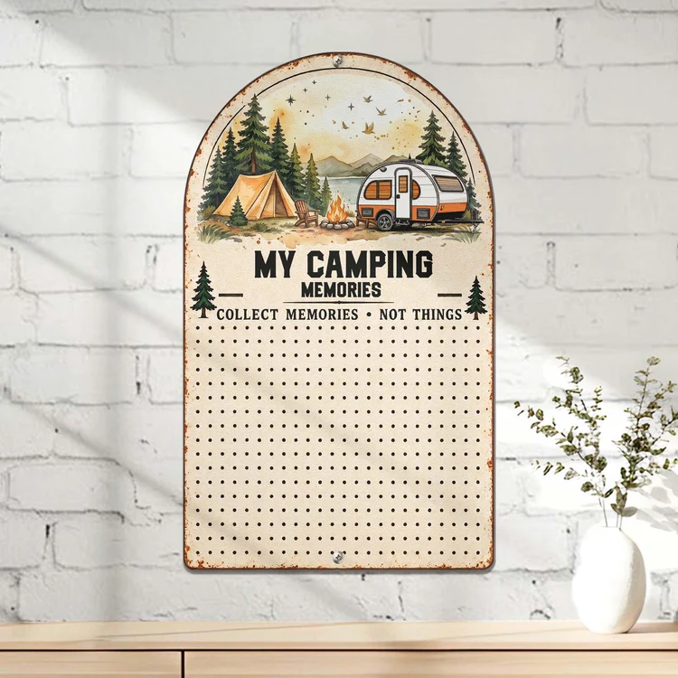Personalized Shaped Metal Sign, Our Camping Memories with Camper and Campfire, Creative Gift for Couples