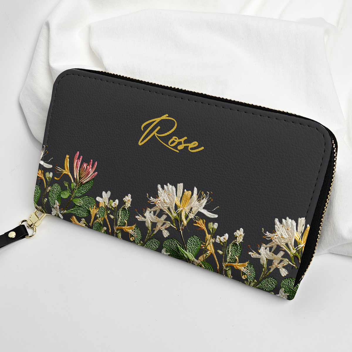 Personalized Leather Long Wallet with Birth Flower Design, Unique Gift for Mom, Grandma & Sister