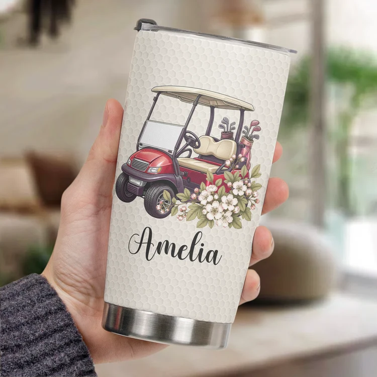Personalized Insulated Travel Tumbler, Floral Golf Bag Design for Golf Course Days, Unique Gift for Golf Lovers