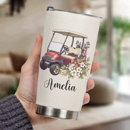 Personalized Insulated Travel Tumbler, Floral Golf Bag Design for Golf Course Days, Unique Gift for Golf Lovers