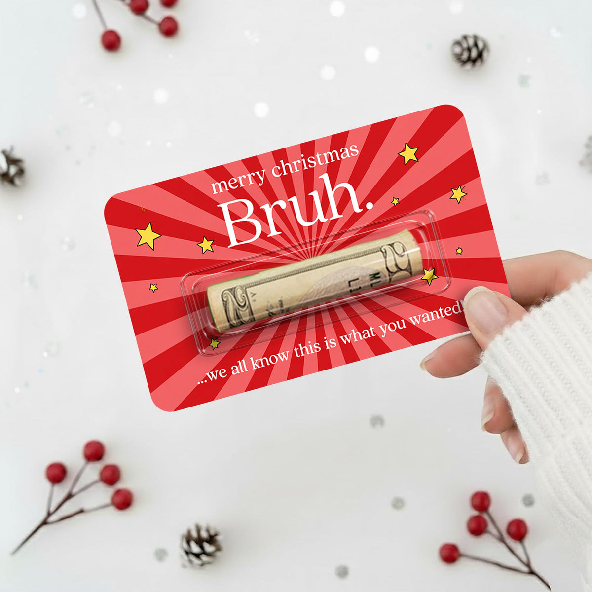 Personalized Money Holder Card, Santa Wish List Design, Unique Christmas Gift for Family & Friends