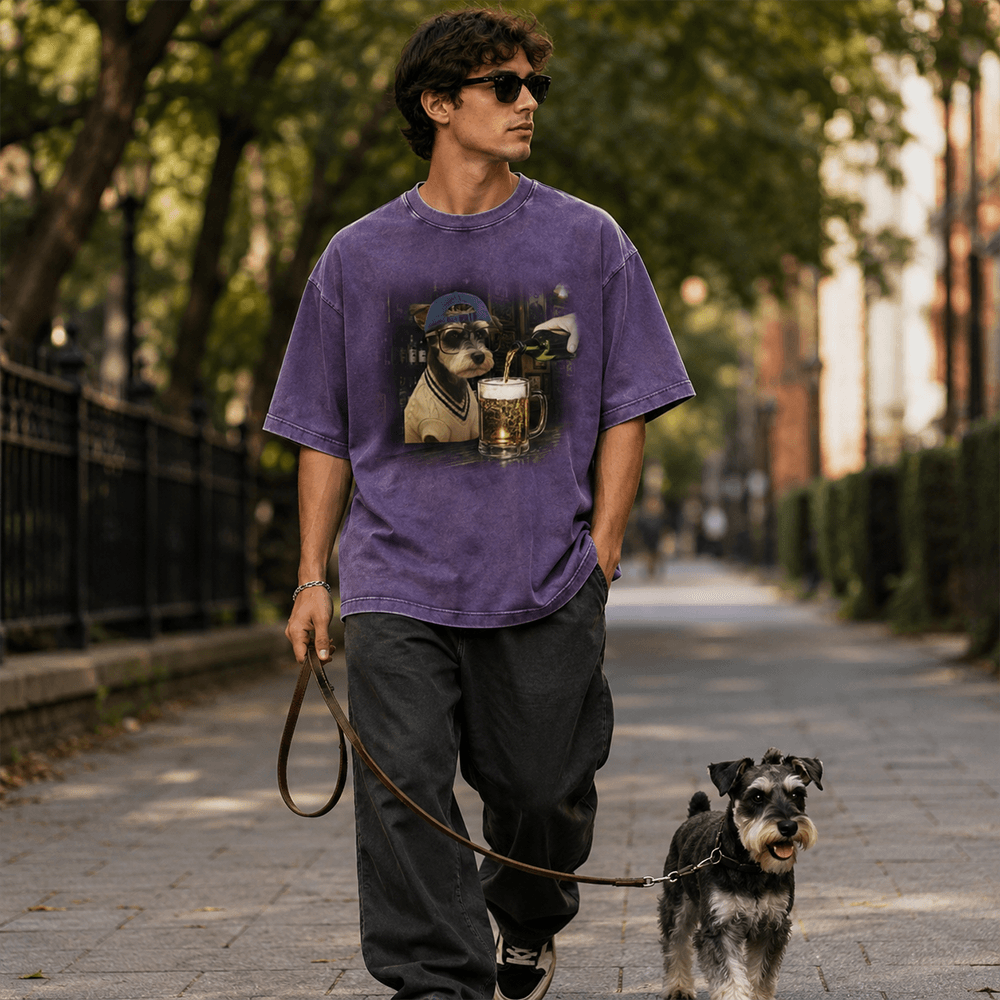 Custom Dog Portrait Classic Tee, Playful Pub Scene with Beer, Creative Gift for Pet Owners