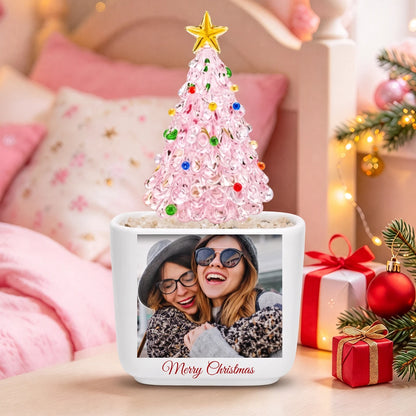 Square Glass Planter, Personalized Grandparent Keepsake with Cozy Christmas Hug, Creative Gift for Family