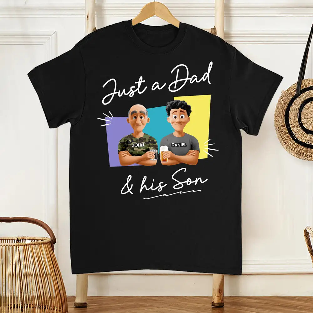"Just a Dad & His Girl" Classic Tee – Custom Father’s Day Gift with Father and Daughter Cartoon