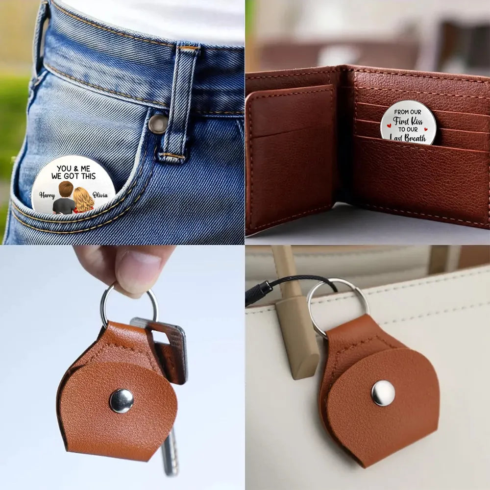 Personalized Pocket Hug Token With Couple Hugging Back View Sweet Keepsake You & Me We Got This Unique Romantic Gift