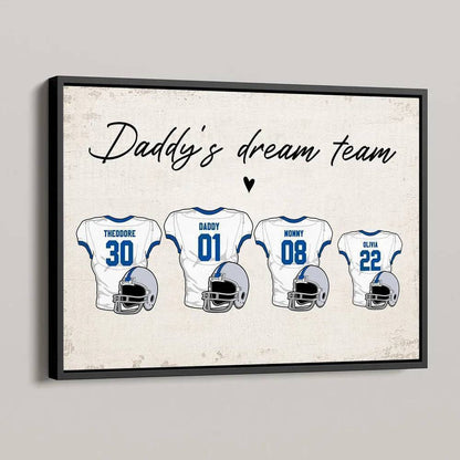 Daddy's Dream Team American Football Personalized Poster or Canvas, Perfect Father's Day Gift for Dad, Grandpa, Husband