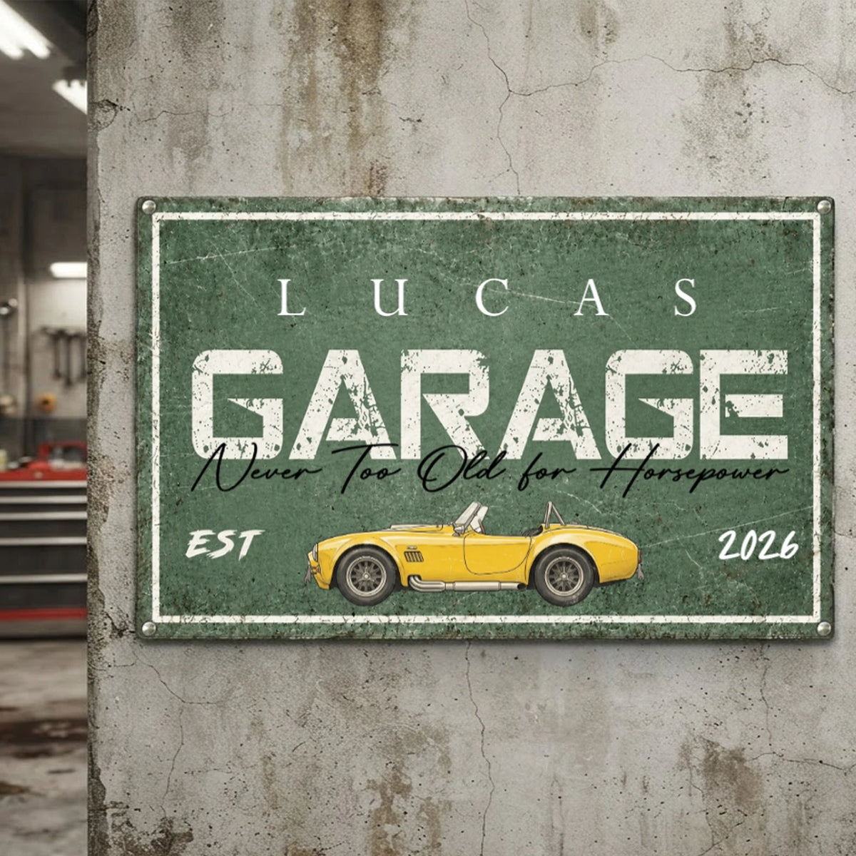 Personalized Rectangular Iron Sign, Vintage Muscle Car Garage Decor, Unique Gift for Car Enthusiasts