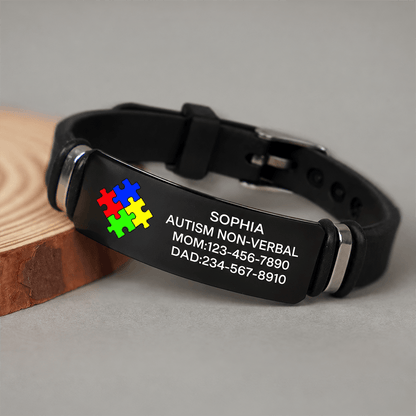 Personalized Nonverbal Autism Medical Alert Bracelet, Custom Name & Emergency Contact Silicone ID for Kids & Adults