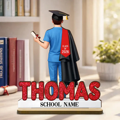 Custom 2-Layer Wooden Plaque Graduation Keepsake, Nurse Cap and Diploma Scene, Heartfelt Gift for Daughter or Son