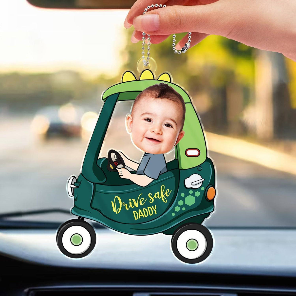 Drive Safe, Daddy - Personalized Photo Car Hanger - A Heartfelt Gift for Dad, Papa & Grandpa on Birthdays & More
