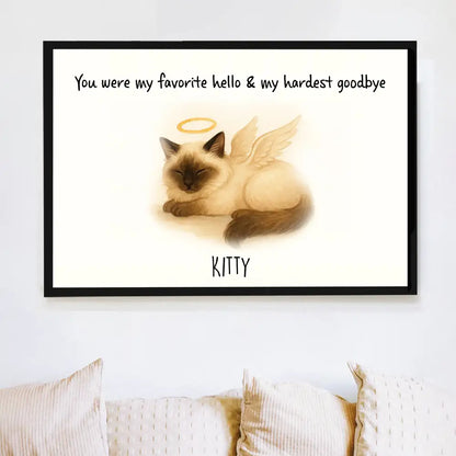 Pet Memorial Canvas with Sleeping Angel Pet – "You Were My Favorite Hello & My Hardest Goodbye" Personalized Wall Art