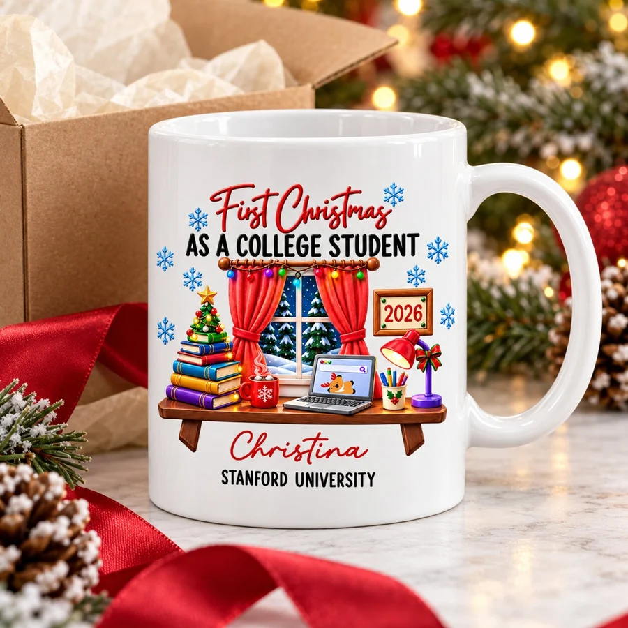 First Christmas as a College Student Mug, Personalized Heartwarming Keepsake, Creative Gift for Student
