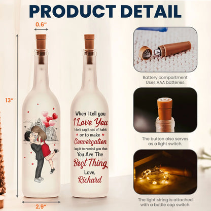 Personalized Bottle Lamp With Romantic Love Quote, Kissing Couple City Sketch, Warm Glow Bedroom Decor, Unique Gift for Her