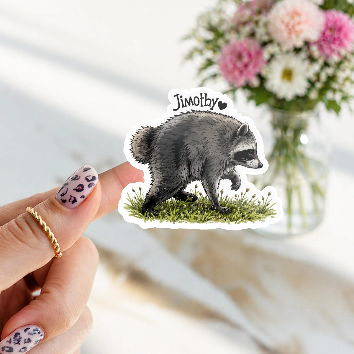 Viral Jimothy Raccoon Sticker Decal, Playful Personalized Wildlife Decor & Creative Gift for Game Room