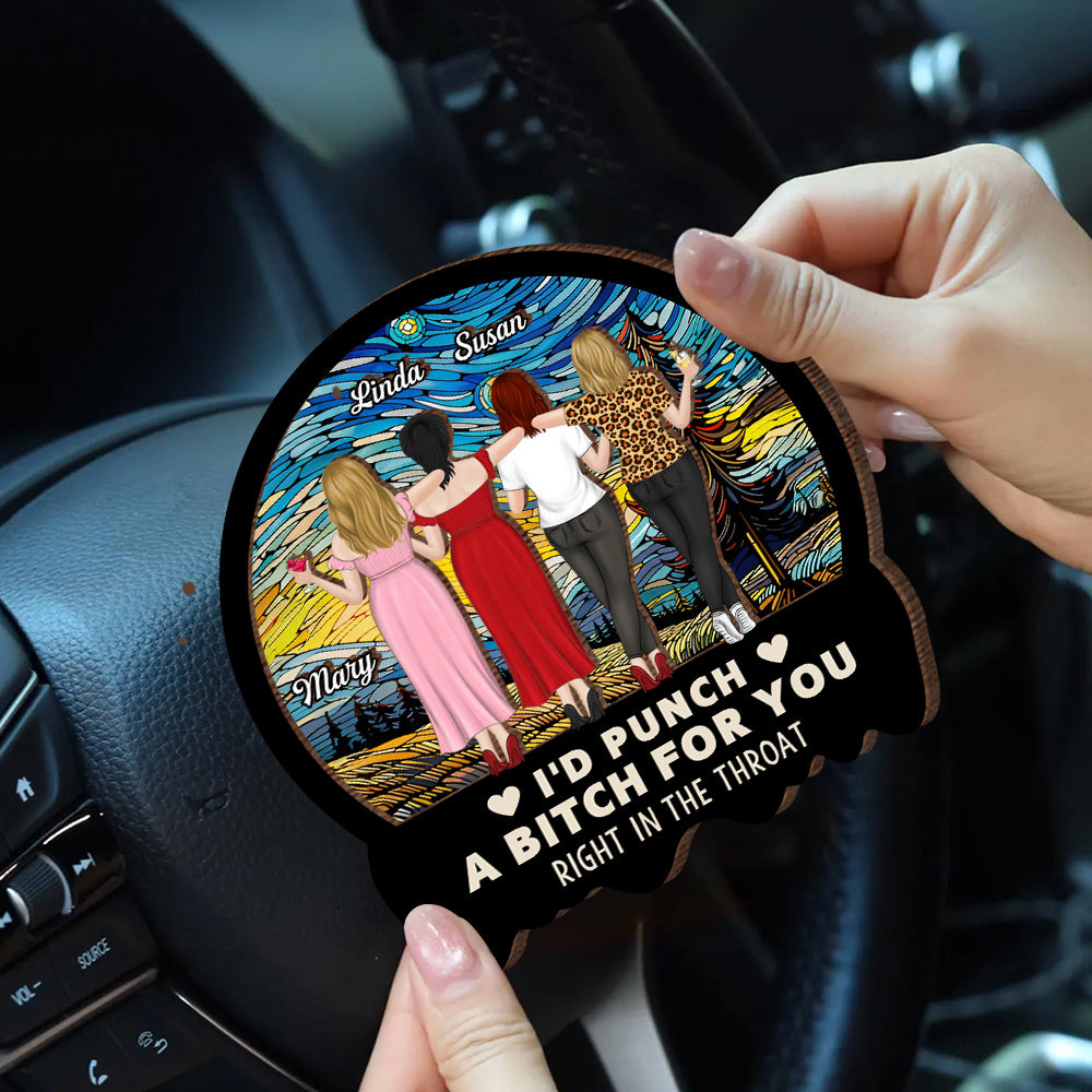 Best Friend Car Hanger – 'I'd Punch a B*h for You' – Funny and Meaningful Visor Clip for Sisters & Close Friends