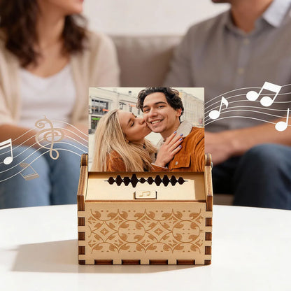 Personalized Wooden Music Box With Your Photo And Song - Romantic City Kiss Keepsake, Unique Gift For Couples