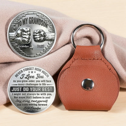Personalized Pocket Hug Coin for Grandson from Grandpa - Encouraging Keepsake Gift for Everyday Strength