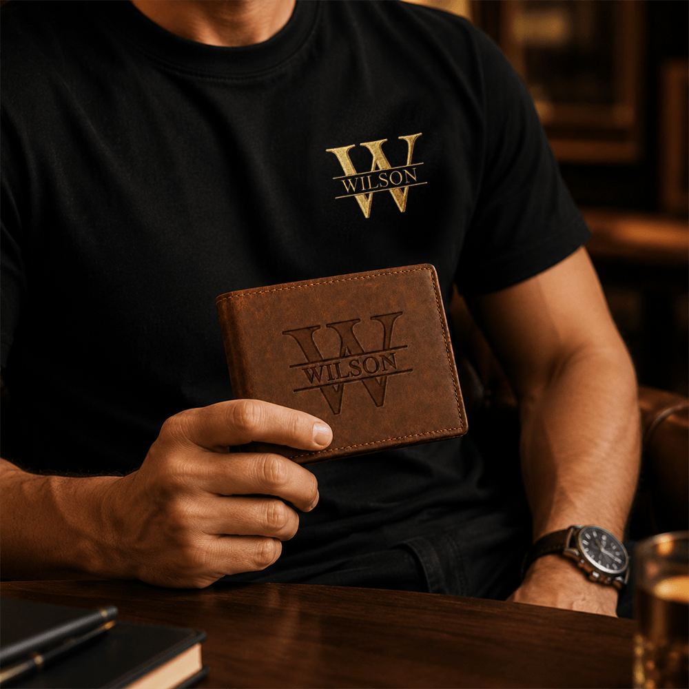 Personalized Engraved Men’s Wallet, Custom Monogram & Name Bifold Wallet, Father’s Day or Birthday Gift for Him