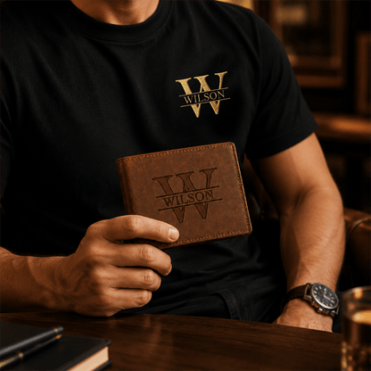 Personalized Engraved Men’s Wallet, Custom Monogram & Name Bifold Wallet, Father’s Day or Birthday Gift for Him