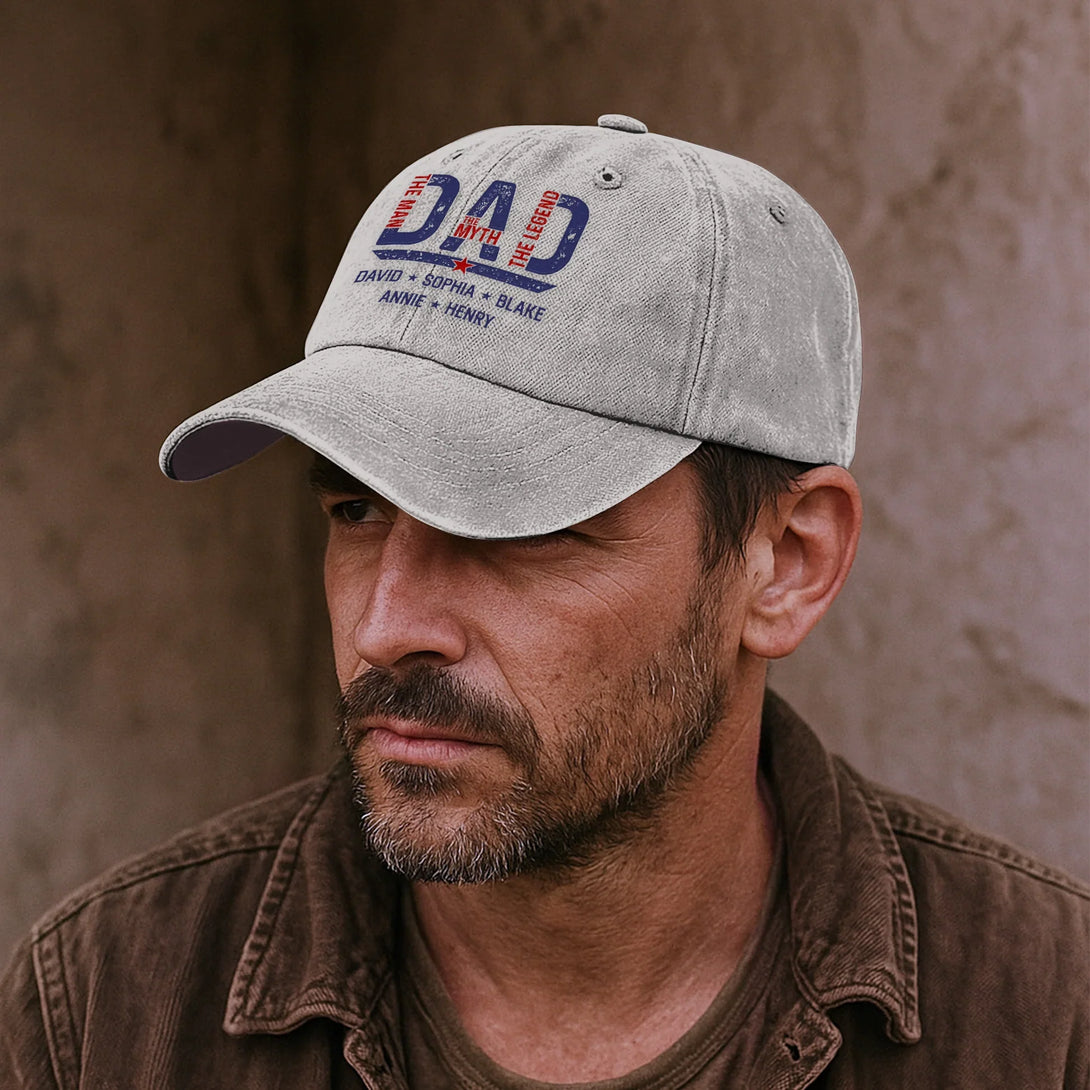 Washed Denim Baseball Cap Best Dad Ever The Man, The Myth, The Legend ...
