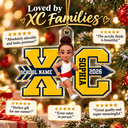Personalized Acrylic Ornament, Cartoon Girl Running Cross Country, Christmas Tree Keepsake, Unique Gift for Athletes
