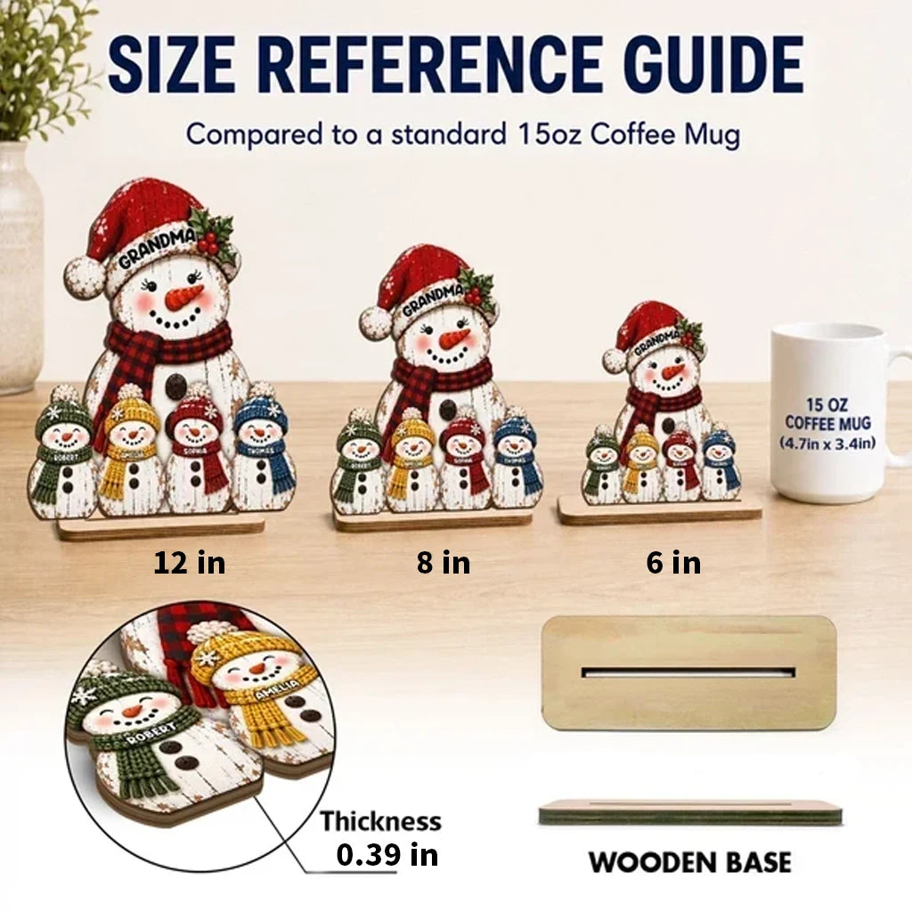 Personalized Wooden Plaque with Grandma and Grandkids Snowmen, Rustic Red Christmas Decor, Unique Gift for Grandma
