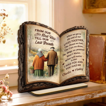 Personalized 2-Layer Wooden Plaque Open Book Couple Walking Together, Heartfelt Keepsake Decor, Unique Gift for Husband & Wife